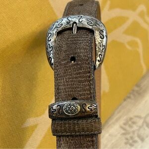 Judith Jack Brown Leather Belt with Silver-Tone Decorative Buckle